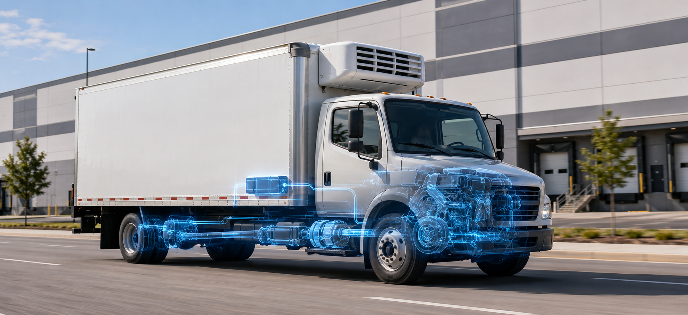 Class 6 refrigerated box truck on a regional route with an HPTC drivetrain energy visualization
